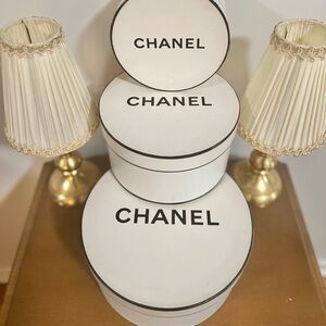 Rare Set of 3 Chanel Vintage Round Hat/Storage/Perfume Box Lot